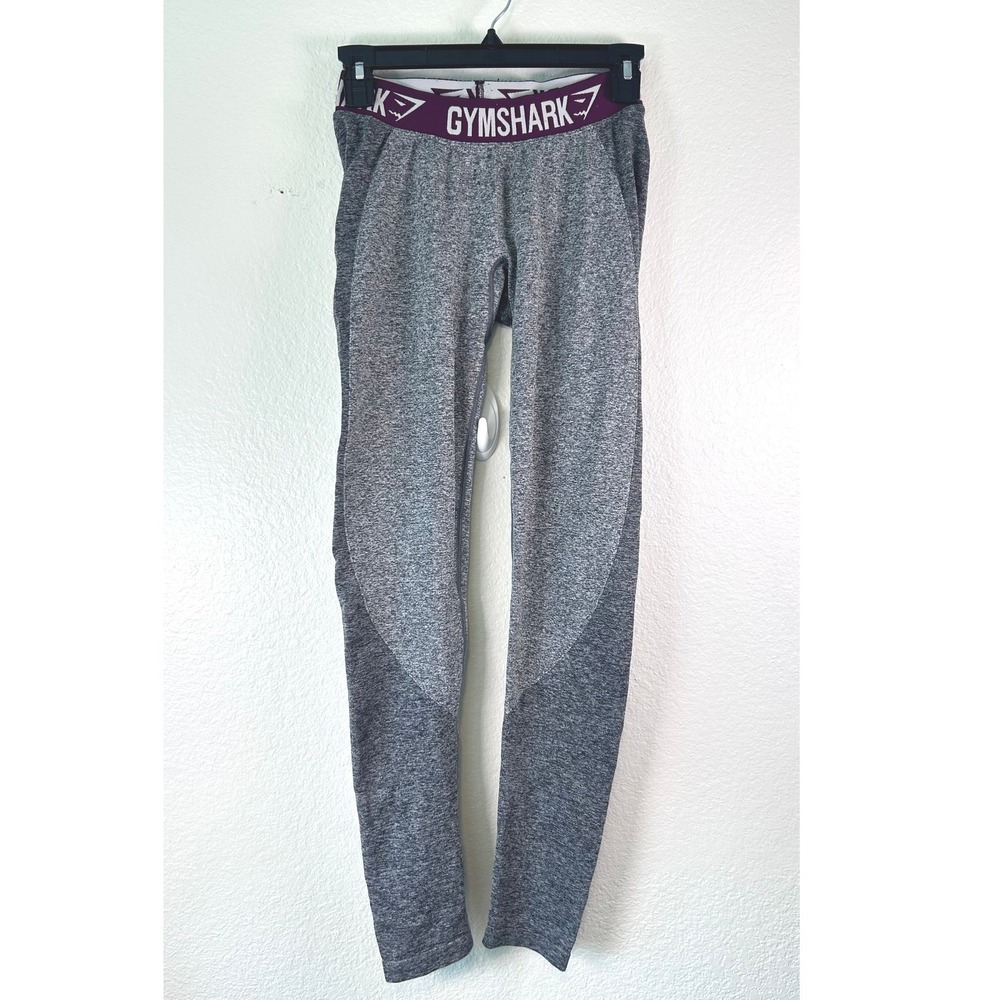 Gymshark Flex High Waisted Seamless Leggings Grey Marl Burgundy Logo Small